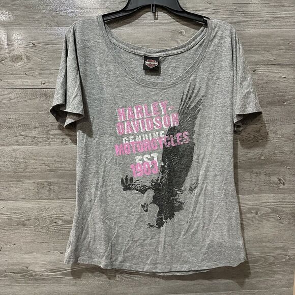 Harley Davidson Tee Shirt Short Sleeve Gray Sz Large Lightweight Embellished - Picture 1 of 5